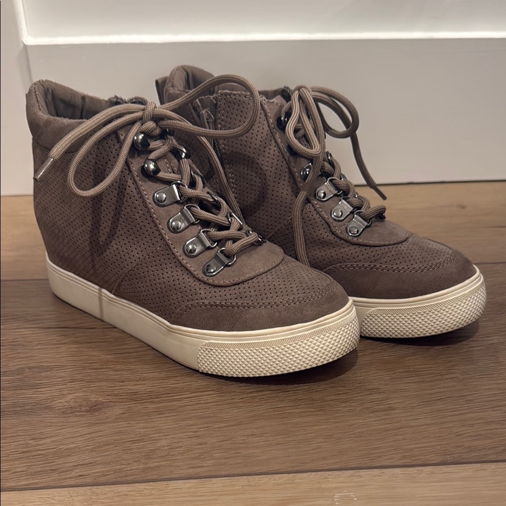 Brown High-Top Wedge Sneakers